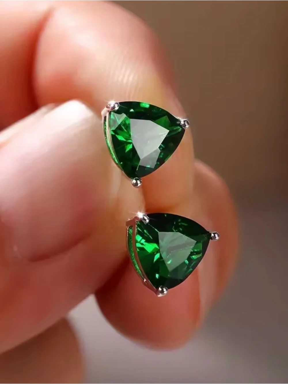 Emerald Green Trillion Stud Earrings - Luxury Jewelry